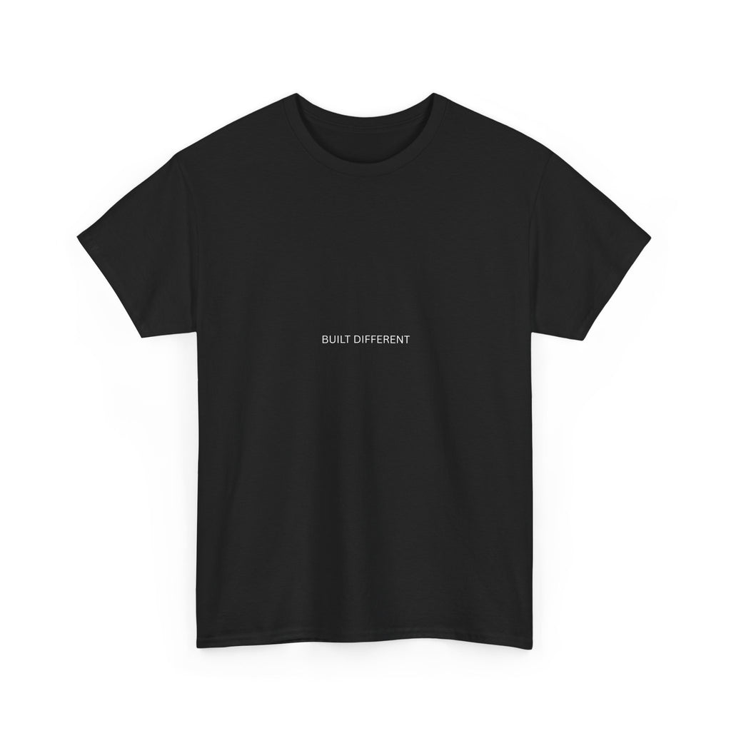 Built Different Tee | Minimal Text Black T-Shirt, Small Chest Print