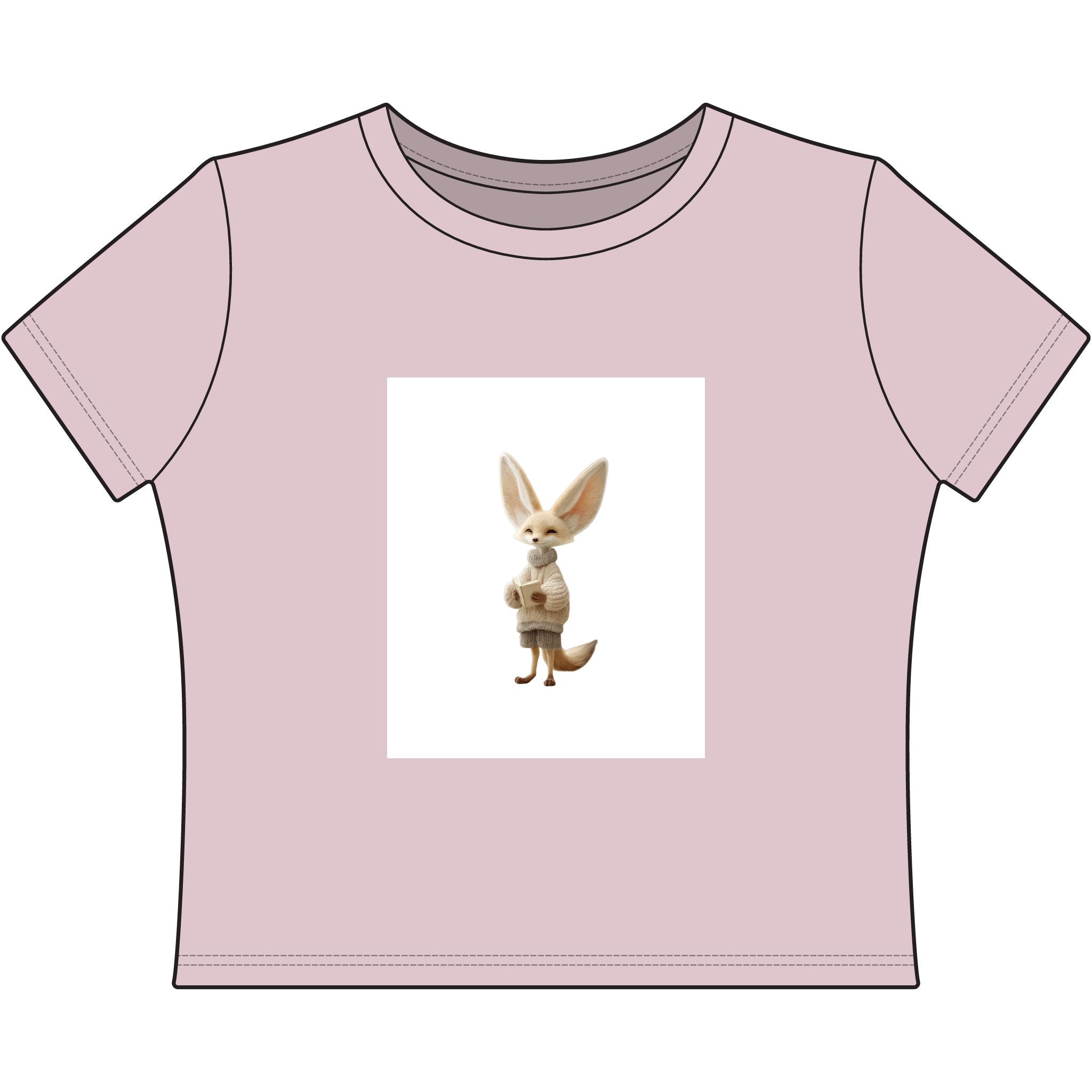 Fennec Fox Book Shirt, Cute Animal Reading Tee, Cozy Cottagecore Graphic, Pink Baby Tee, Book Lover Gift